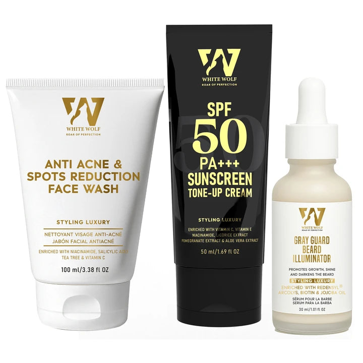 The Daily Defence Kit - Face Wash + SPF 50 PA+++ Sunscreen + Gray Guard Beard Illuminating Serum