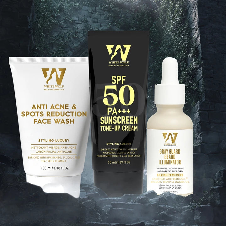 The Daily Defence Kit - Face Wash + SPF 50 PA+++ Sunscreen + Gray Guard Beard Illuminating Serum